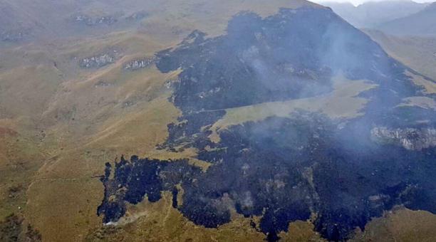 El incendio forestal ocurrido en el sector de Cochauco se encuentra  controlado. Foto: @BomberosQuito
