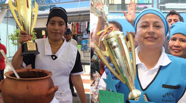 Tania Guamán, la caserita del San Roque, fue la primera ganadora. Patricia Sanbase, del mercado  Rumiñahui, también se llevó el triunfo. Fotos: ÚN