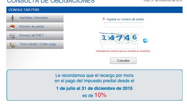 Hasta el 31 de diciembre se puede pagar el impuesto predial de 2016 en Quito. Foto: Captura de pantalla