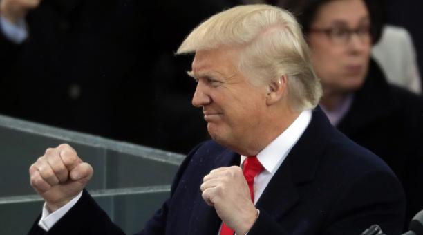 Donald Trump Gesticula durante su primera intervención como presidente. Foto: AFP