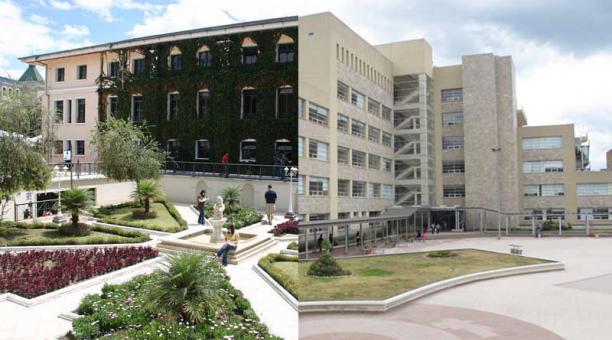 La San Francisco de Quito (izq.) cuenta con 5 469 estudiantes mientras que la Politécnica Nacional tiene 9 944 alumnos matriculados. Fotos: ÚN