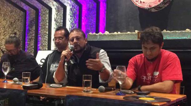 Jalal Dubois, Édgar Castellanos, Diego Garrido y Rodrigo Padilla, durante la rueda de prensa del QuitoFest 2017. Foto: Pamela Castillo