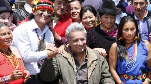 El presidente Lenin Moreno en Sigchos, provincia de Cotopaxi, en un encuentro con las comunidades indígenas. Foto: Cortesía / Presidencia