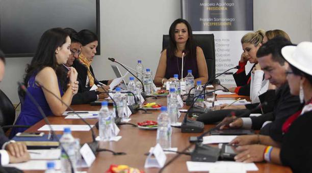 Marcela Aguiñaga, presidenta de la Comisión de Justicia, durante una reunión. Foto: Vicente Costales/ ÚN