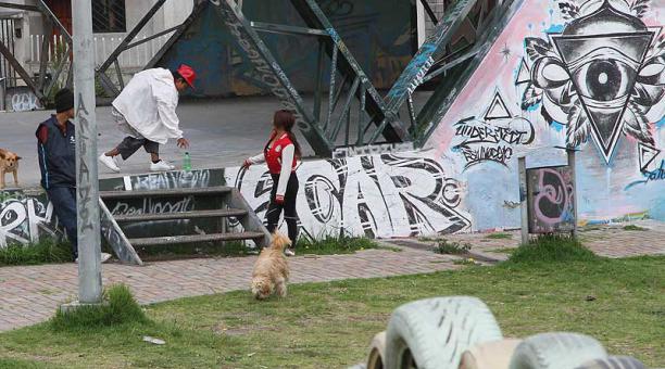 El parque municipal del sector de la Pisulí está destruido y grafiteado. Foto: Eduardo Terán / ÚN