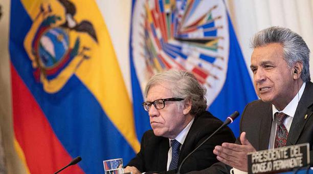 Lenín Moreno intervino este miércoles 17 de abril del 2019 ante el Consejo Permanente de la OEA. Foto: AFP