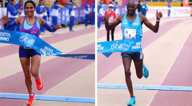 La atleta peruana Gladys Tejeda y el keniata Julius Koskei fueron los ganadores de la carrera Quito- Últimas Noticias 15K. Fotos: UN