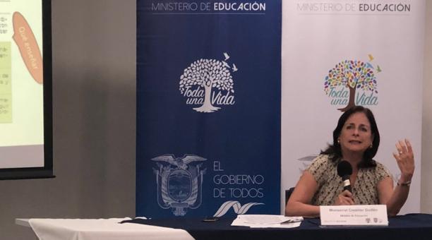 La ministra Creamer anunció el 11 de julio del 2019 en rueda de prensa que no va más el proyecto de los módulos pedagógicos. Foto: Yadira Trujillo / ÚN