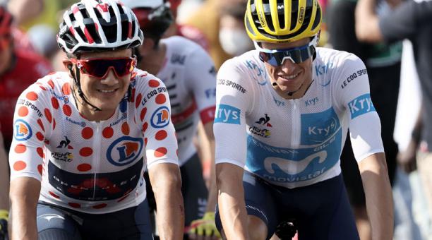 En la última etapa del Tour de Francia, el ciclista ecuatoriano lució la camiseta de puntos rojos. Foto: AFP