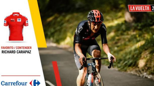 En las cuentas oficiales de la Vuelta a España, en redes sociales, consideran al ecuatoriano Richard Carapaz entre los principales favoritos de la prueba. Foto de la cuenta Twitter @lavuelta