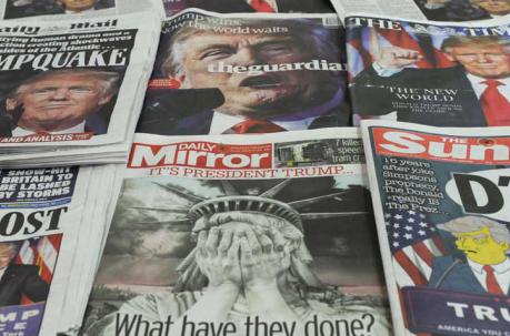 Una selección de las portadas de los periódicos británicos tras la victoria presidencial de Donald Trump. Foto: AFP