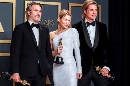 Joaquin Phoenix, Renée Zellweger y Brad Pitt se ganaron la estatuilla a Mejor Actor,  Mejor Actriz y Mejor Actor de Reparto. Foto: EFE
