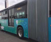 Primer bus articulado 100 por ciento eléctrico que funcionara desde el 11 de diciembre en el corredor central norte. Foto: Paúl Rivas / ÚN